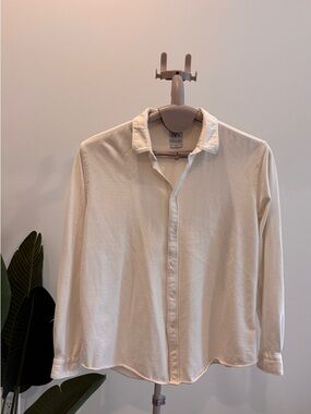 ZARA Cream Long-Sleeve Casual Button-Down Shirt